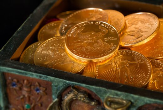 A pile of American Gold Eagle coins